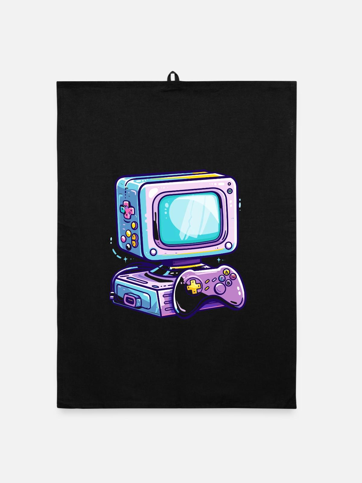 Gaming PC Comic Stil - Organic Geschirrtuch - Schwarz - Vorne