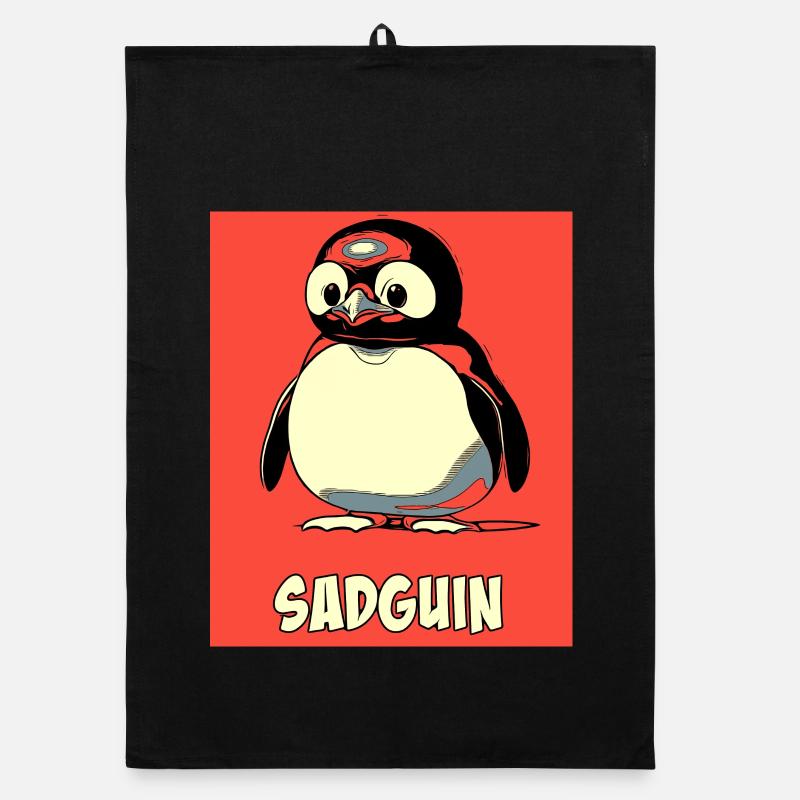 SADGUIN sad looking penguin comic style Organic dish towel