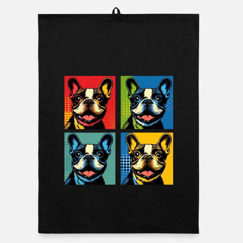 Frenchie Pop Art Bubbles, Pancake, Chonk, Nibbles Organic dish towel