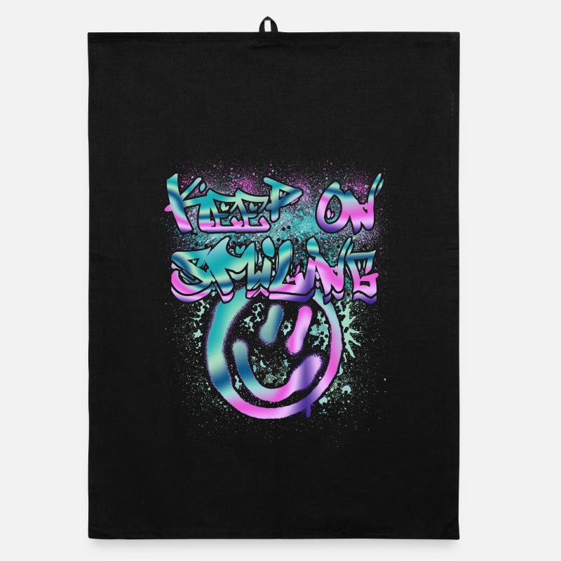 Smileys et texte phosphorescents - Torchon bio - noir