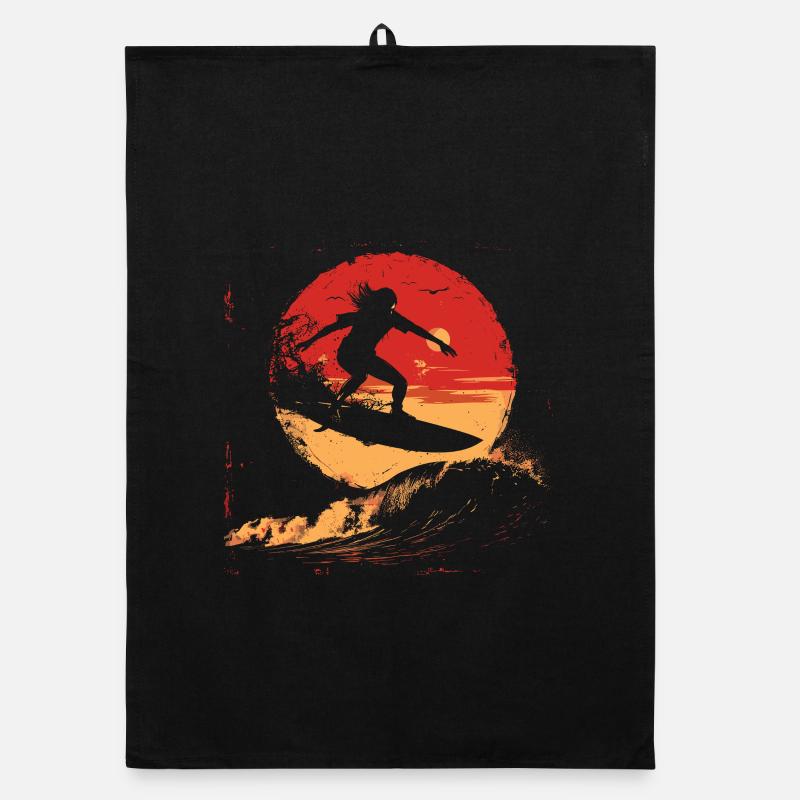 Surfeur Coucher de soleil Torchon bio
