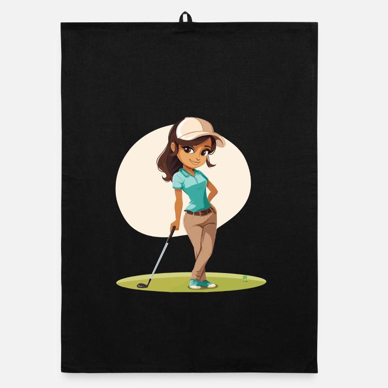Weiblicher Golfer Comic Organic Geschirrtuch