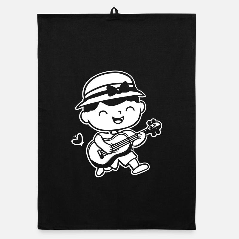 Ukulele Player Drawing Organic dish towel