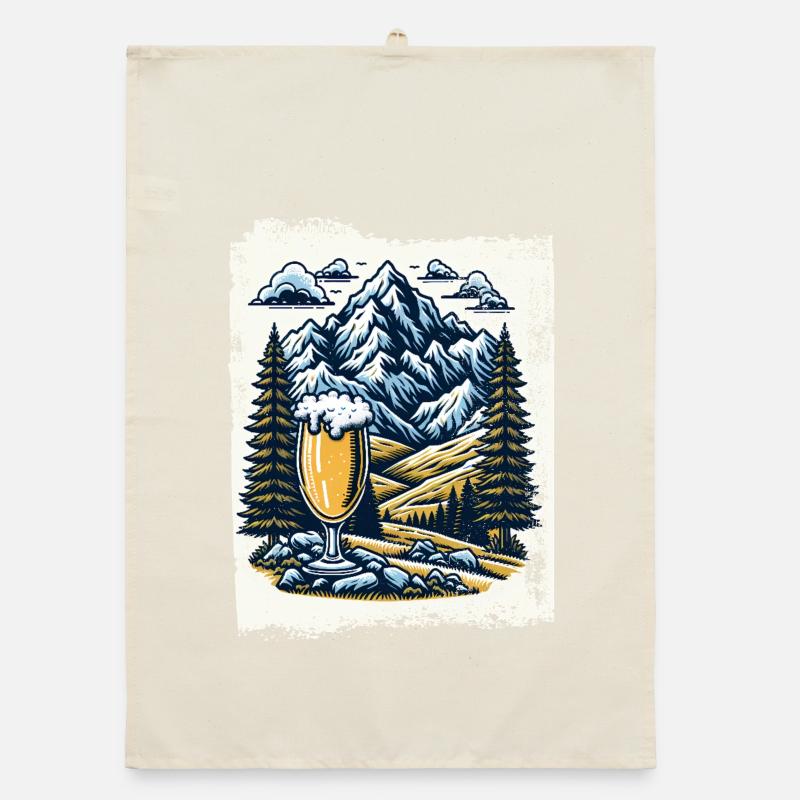 Bergpanorama mit Bierglas Organic Geschirrtuch
