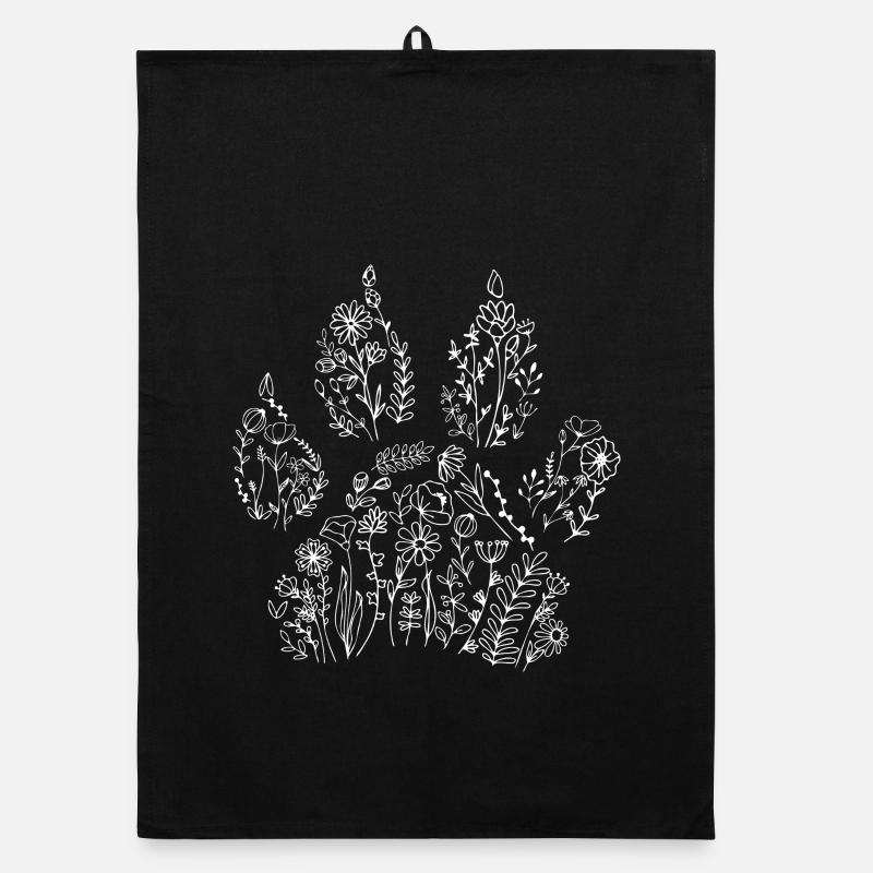 Blumen Hundepfote – Patte de chien florale - Torchon bio - noir