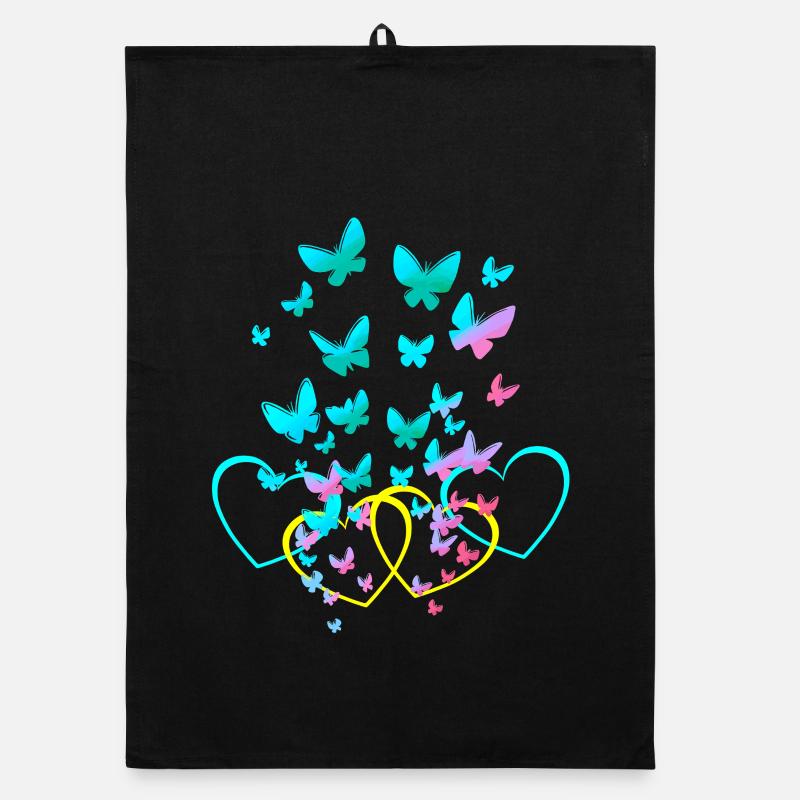 Coeur Rétro Coeurs Papillons Printemps Saint-Valentin Torchon bio