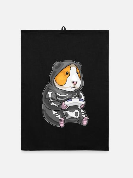 Cochon d’Inde Halloween Gamer - Torchon bio - noir - Devant