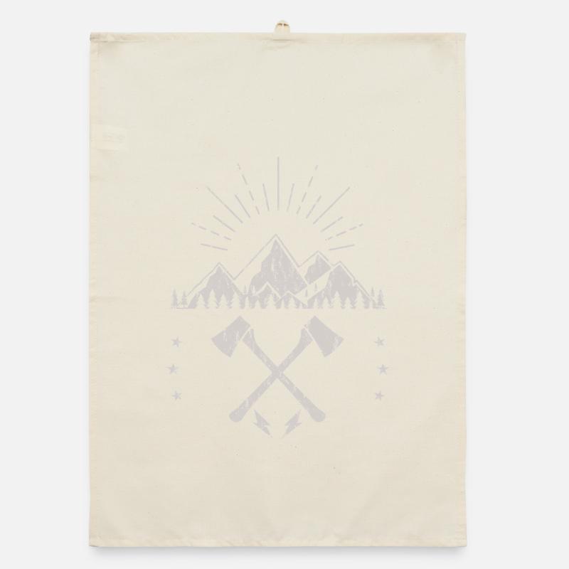 Montagne accidentée lever de soleil hache emblème Torchon bio