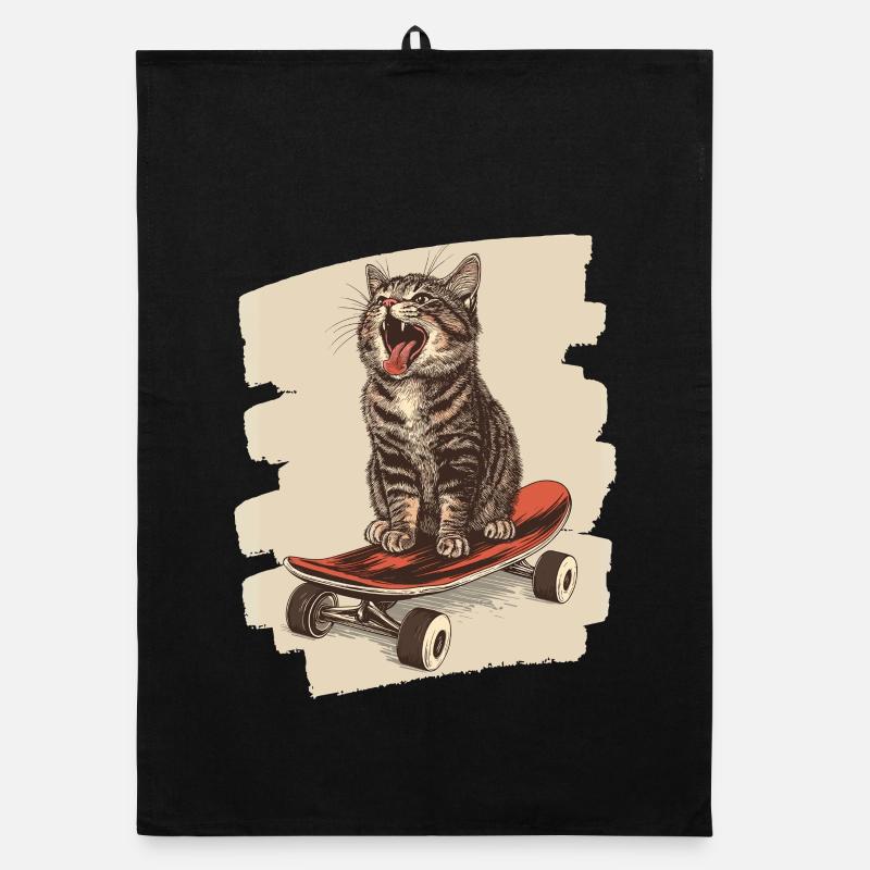 Skateboard Cat Organic dish towel