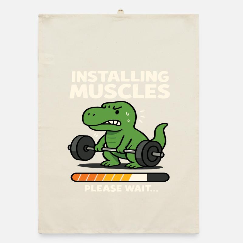 Installing Muscles Please Wait Funny Dinosaurus Organic dish towel