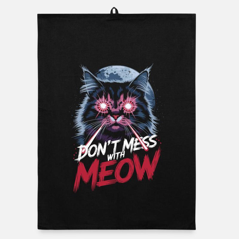 Ne plaisantez pas avec l’art du chat laser miaou - Torchon bio - noir