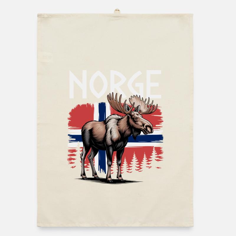 Norge Moose devant le drapeau norvégien Forest Design Torchon bio