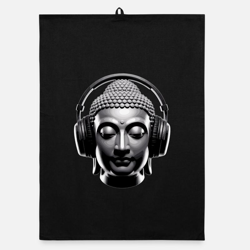 Bouddha avec casque Mindfulness Musique Boho Zen Torchon bio
