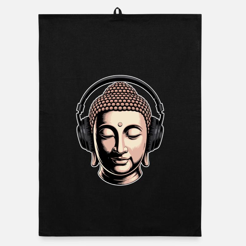 Bouddha avec casque Mindfulness Musique Boho Zen Torchon bio
