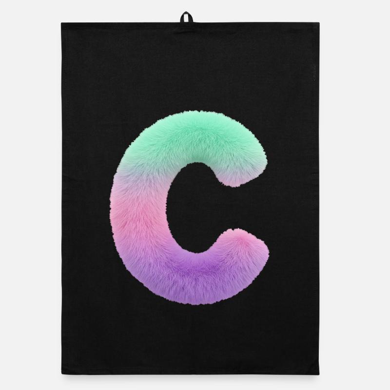 Lettre C aspect fourrure et dégradé de couleurs Torchon bio