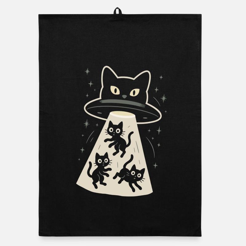 Cat, UFO, Funny Kittens & Alien Organic dish towel