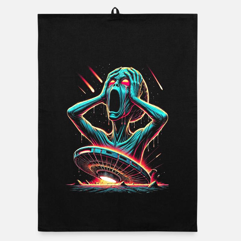 Neon Sci-Fi Horror Halloween Illustration Organic Geschirrtuch