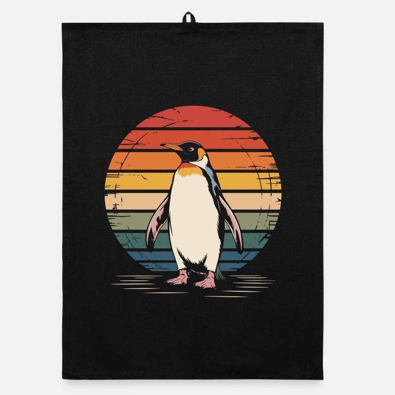 Vintage Penguin Sunset Design Organic dish towel