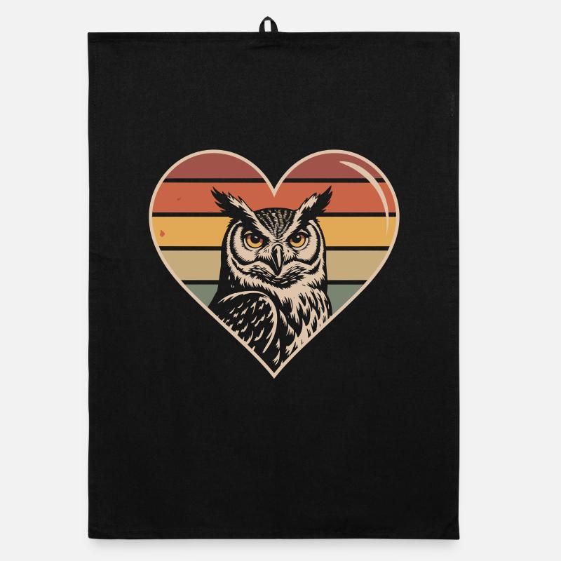 Retro Eule Herz Design Organic Geschirrtuch