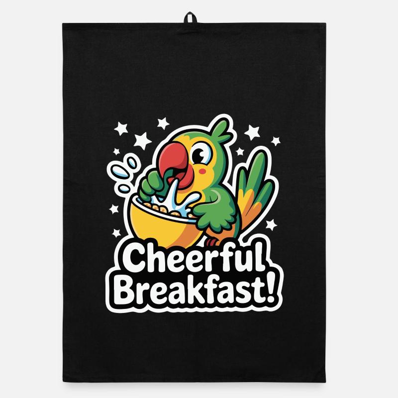 Vibrant Parrot with Cheerful Breakfast Organic dish towel