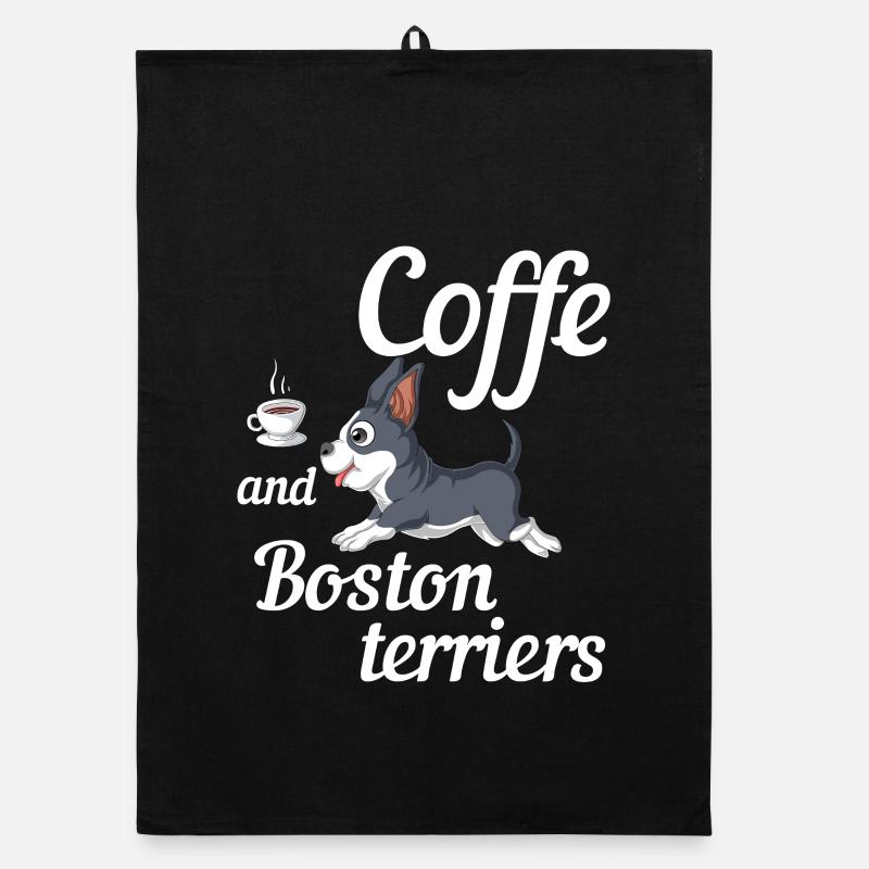 Café et Boston Terriers Design amusant Torchon bio