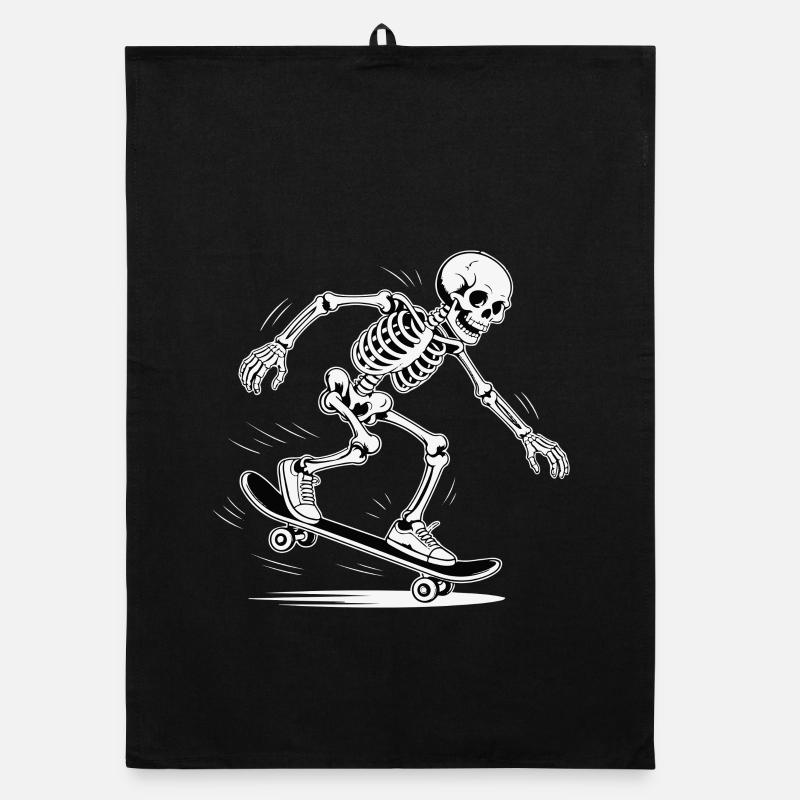 crâne squelette skateboard design - Torchon bio - noir
