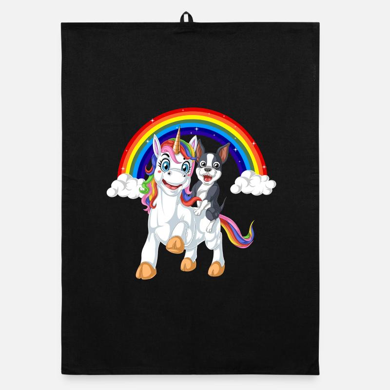 Bunter Einhorn und Boston Terrier unter Regenbogen Organic Geschirrtuch