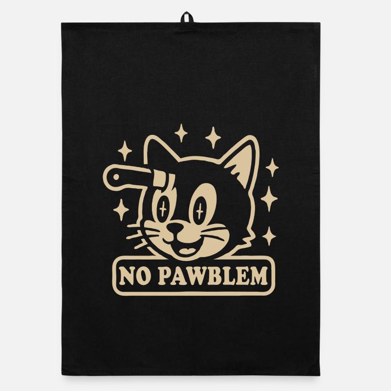 Vintage chat pas de pawblem drôle chat jeu de mots - Torchon bio - noir