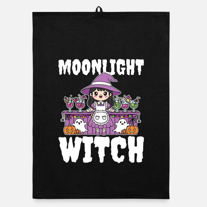 SORCIÈRE AU CLAIR DE LUNE - SORCIÈRE HALLOWEEN Torchon bio