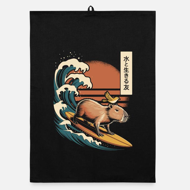 Capybara, surf, japonais, surfeur, capybara Torchon bio
