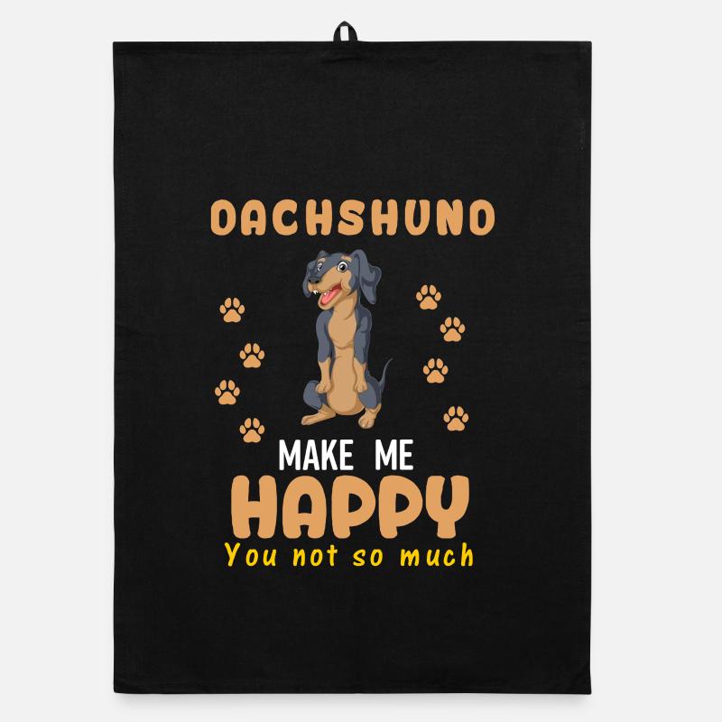 Cute Dachshund Make Me Happy Quote Design Organic dish towel