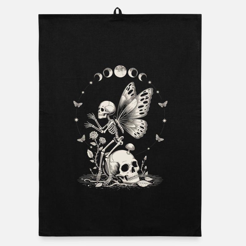 Gothic Skelett Fee mit Mondphasen Organic Geschirrtuch