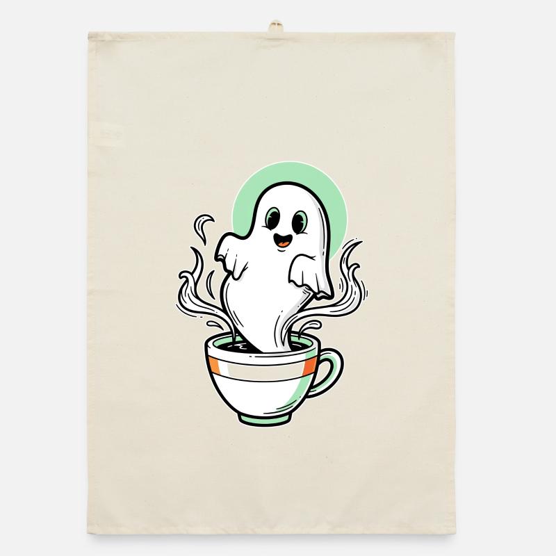 Funny Ghost Coffee Cup Design Organic dish towel