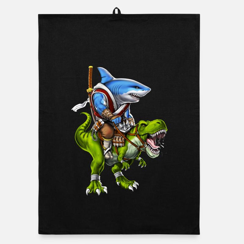 Hai-Samurai reitet auf T-Rex-Dinosaurier Organic Geschirrtuch
