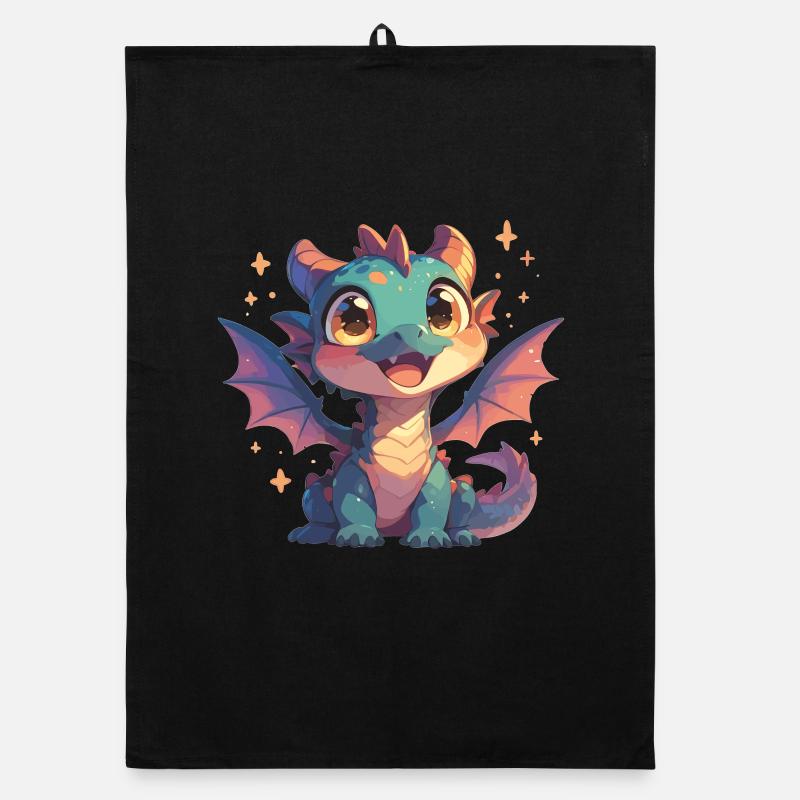 Drachen Drache - Organic Geschirrtuch - Schwarz