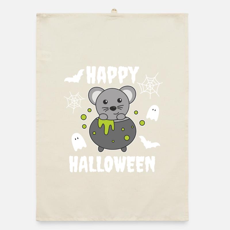 Mouse Happy Halloween Witch's Cauldron Bat Organic dish towel