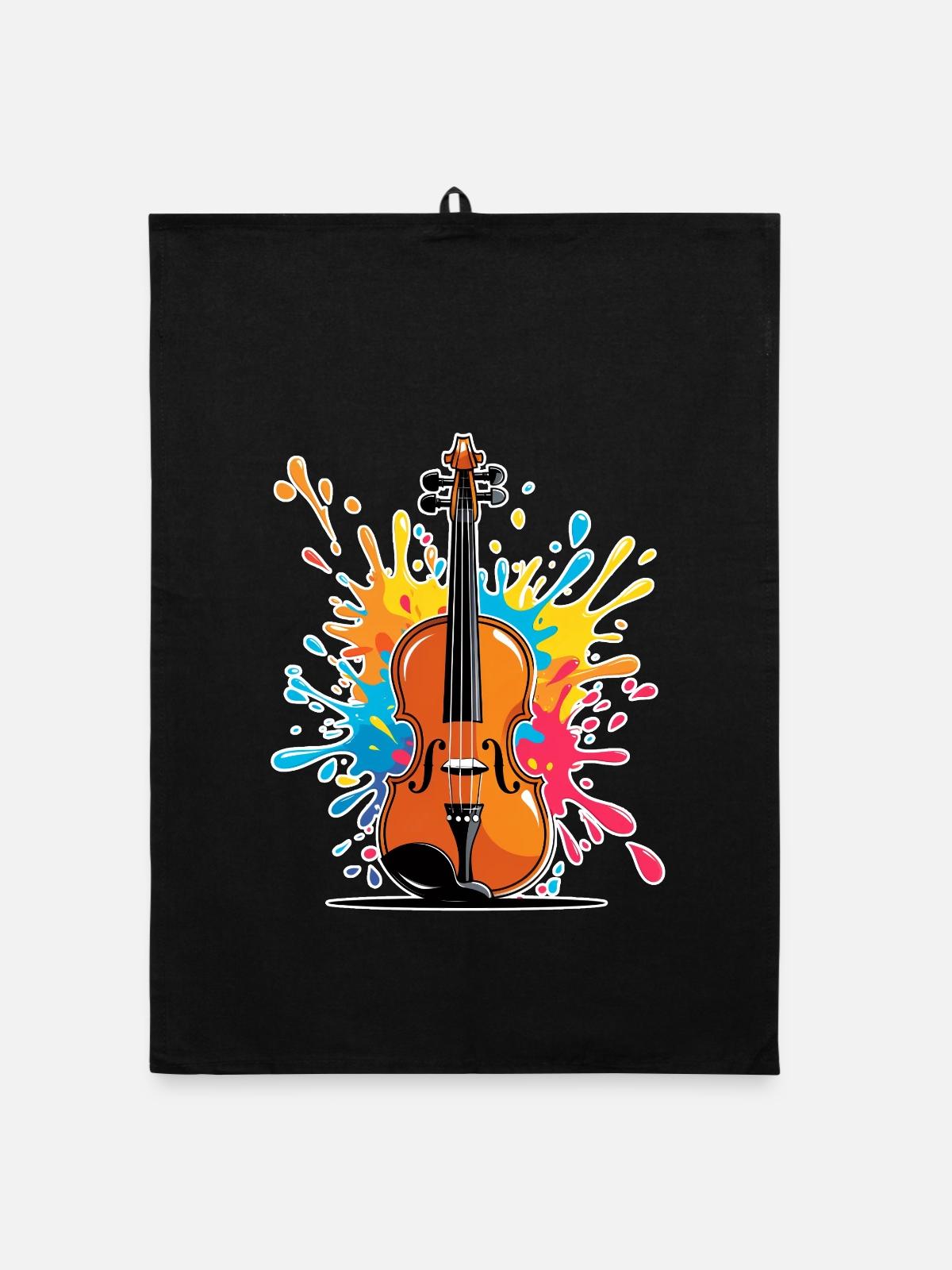 Vibrantes Violinenkunst Design - Organic Geschirrtuch - Schwarz - Vorne
