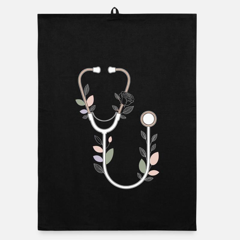 Floral Stethoscope Design Organic dish towel
