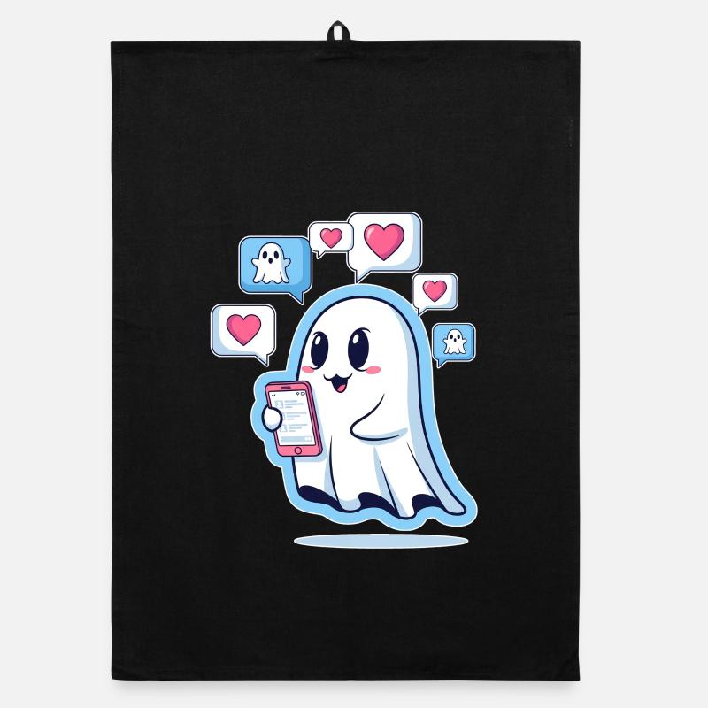 Cute ghost with smartphone Organic dish towel
