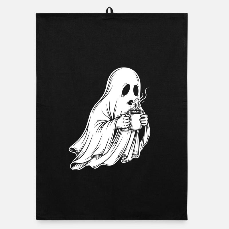 Fantôme avec illustration de tasse à café Torchon bio