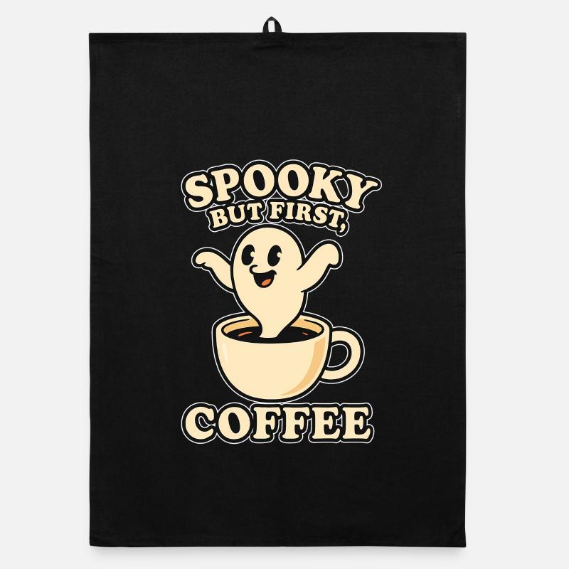 Spooky Kaffee Motiv mit Kuschelgeist Torchon bio