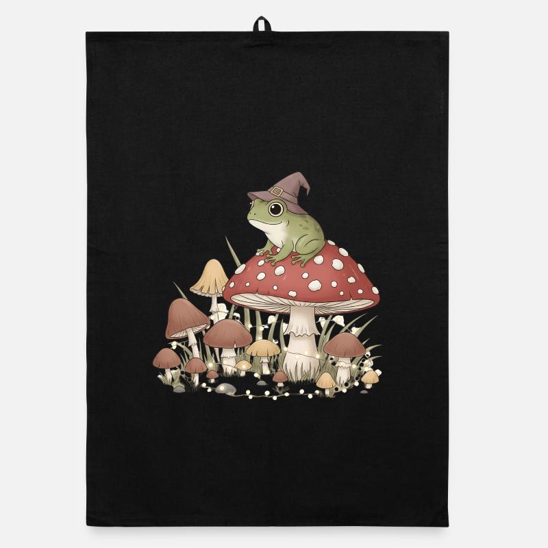 Mushroom wizard with frog Organic dish towel