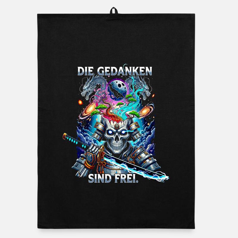 Die Gedanken sind frei Totenkopf Samurai Organic Geschirrtuch