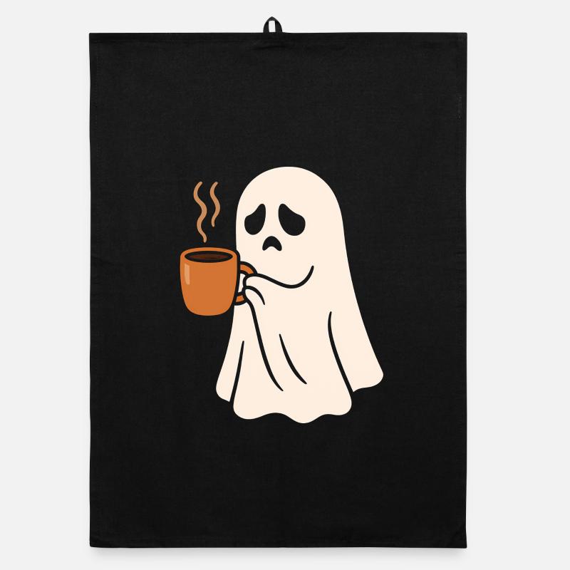 Fantôme effrayant avec une tasse de café Torchon bio