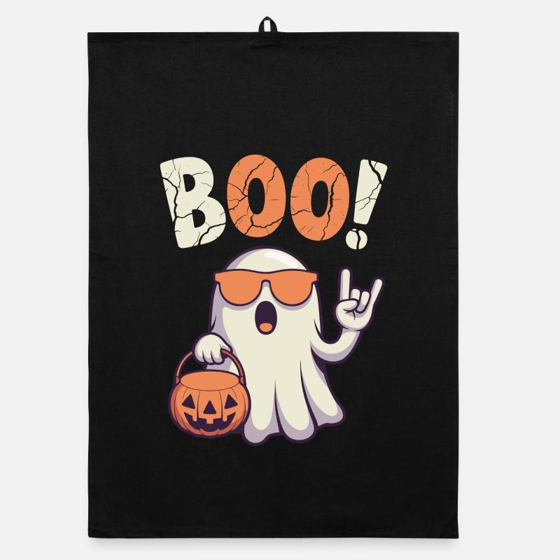 Boo! Cool ghost design for Halloween fans Organic dish towel