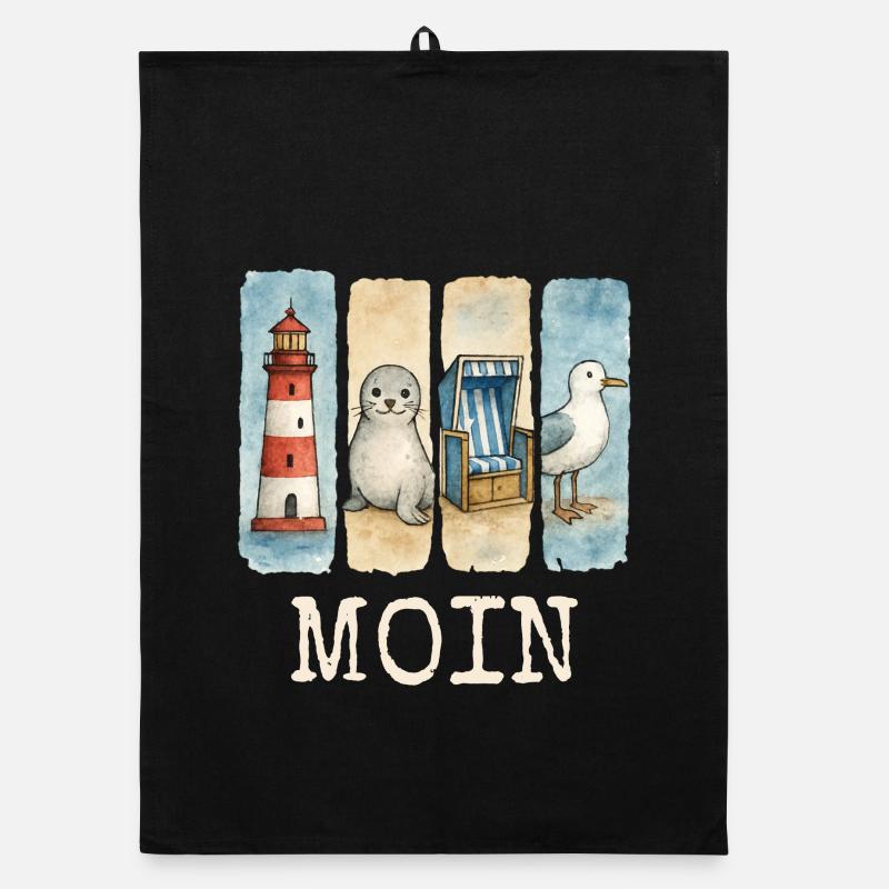 Moin lighthouse seal beach chair seagull coast Organic dish towel