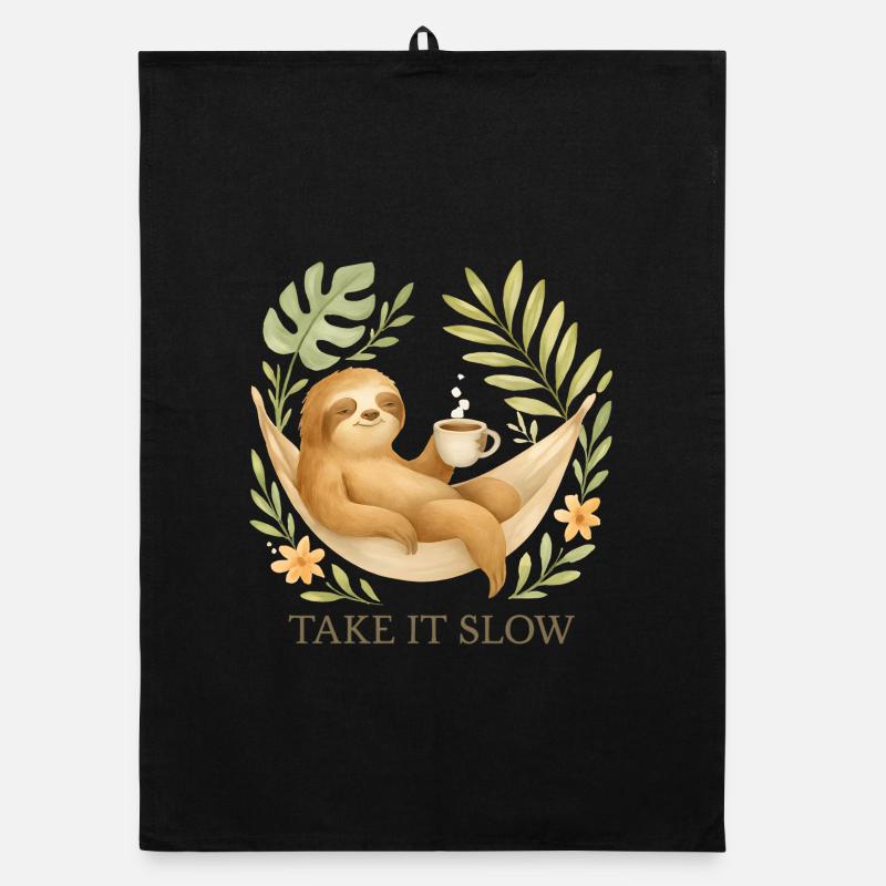 Take It Slow – Sloth in Boho Style Organic dish towel