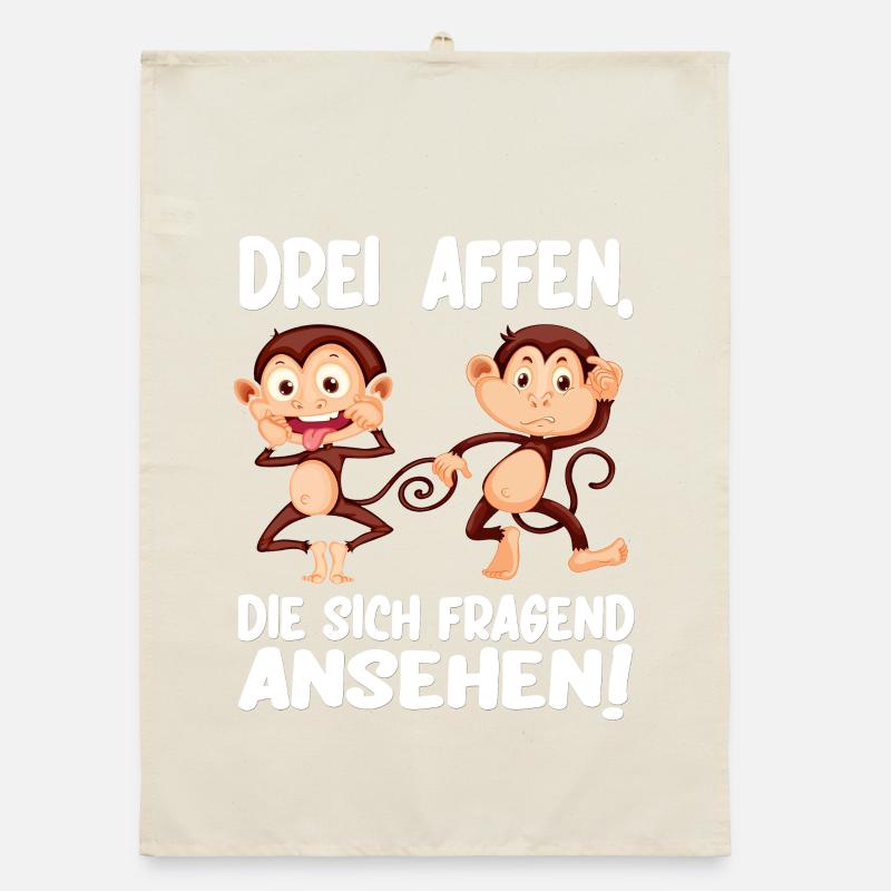 Three monkeys looking at each other questioningly Funny Organic dish towel