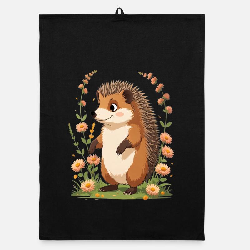 Cute hedgehog with flower wreath Organic dish towel