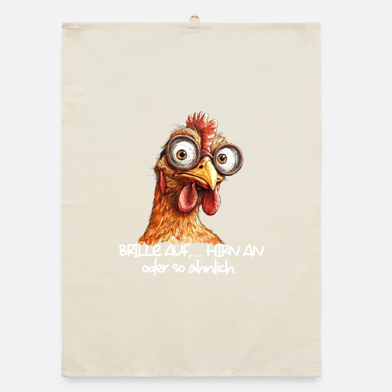 Brille auf Hirn an oder so ähnlich lustiges Huhn Organic Geschirrtuch